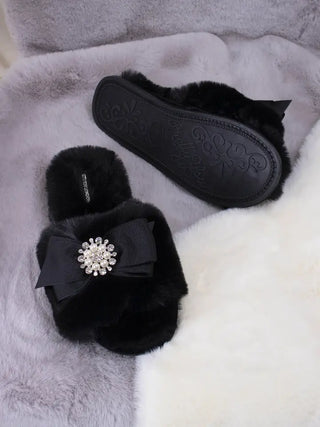 Anya Embellished Slider Slippers in Black