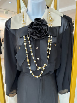 Edward Achour Ivory crêpe Georgette blouse closed with mini gold buttons