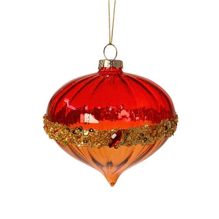 Red Glass Ornament with Gold Glitter 4"