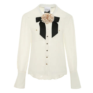 Edward Achour Ivory crêpe Georgette blouse closed with mini gold buttons