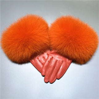 Real Leather Gloves With Fox Fur