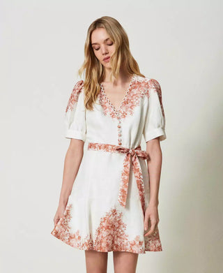 Twinset Linen Dress With Floral Print