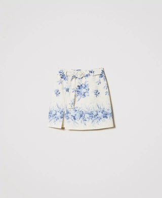 Twinset Linen Blend Mini Skirt With Floral Print