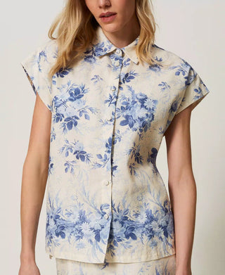 Twinset Linen Blend Shirt With Floral Print