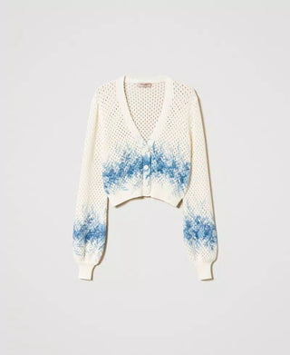 Twinset Crochet Cardigan With Blue Floral Print