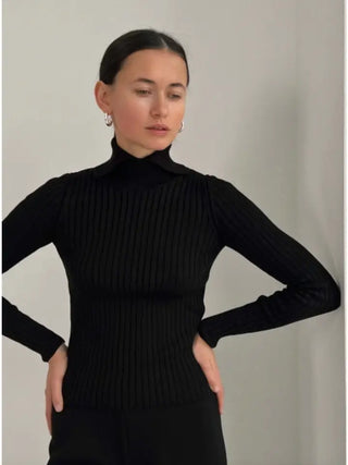 Collar-Neck Ribbed Sweater