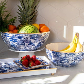 Large Enameled Bowl with Garden Party Design