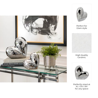 Ceramic Heart Modern Table Decor Object - Silver, 8 in.