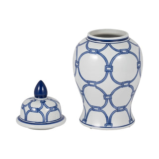 Ceramic Links Lidded Decorative Temple Jar - Blue, 14 in.