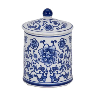 White/Blue 6 in. 8 oz Chinoiserie Scented Candle with Lid