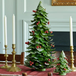 8" Flocked Leaf Cone Tree W/Berries (Green/Red)