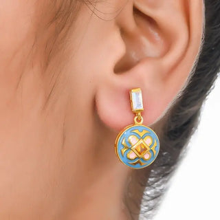 Enameled Citrine & Moonstone Earrings