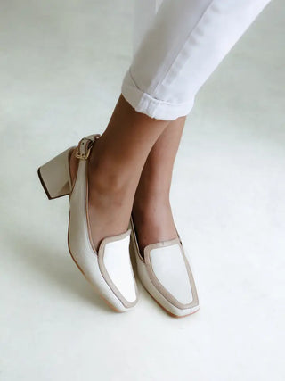 Stivali Bambina Heeled Mules in Ivory/Tan Arequipe Leather