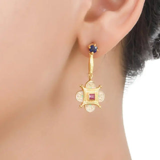 Silver,Ruby,Sapphire Enamel Vermeil Earrings