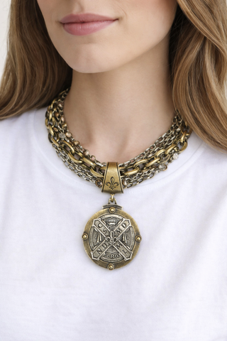 French Kande 5 Strand With Medallion Necklace