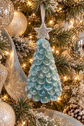 5" Clamrose Shell Tree Ornament W/Rainbow Beads (Blue)