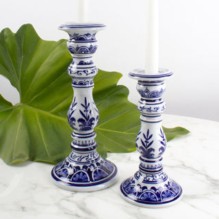 Blue Chinoiserie Candle Stick Set