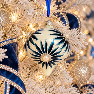 Blue Daisy Pearl Onion Ornament 4"
