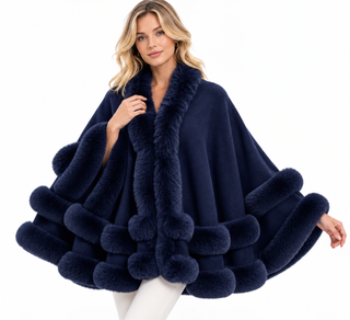Navy Faux Fur Cape