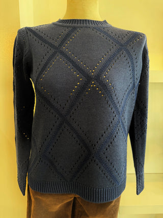 Pleace of Cloth Intarsia Sweater Navy