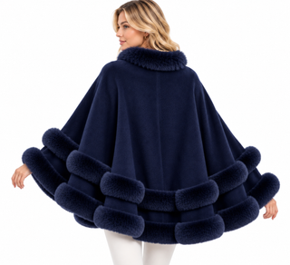 Navy Faux Fur Cape