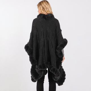 Knitted Shawl With Faux Fux