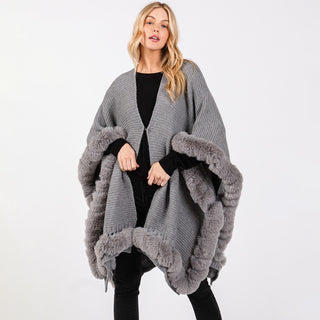 Grey Shawl With Faux Fur