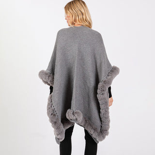 Grey Shawl With Faux Fur