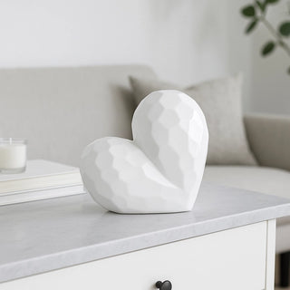 Decorative Sculpture - White Ceramic Heart Object, 8 in.