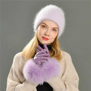 Real Leather Gloves With Fox Fur
