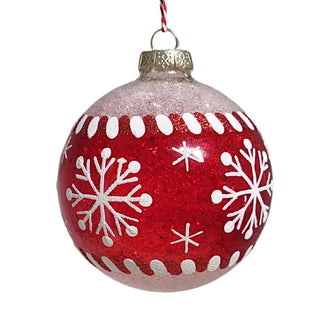 Red/White Snowflake Glass Ball Ornament 4"