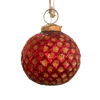Mercury Glass Ball w/ Glitter Diamond Pattern 3" - Red