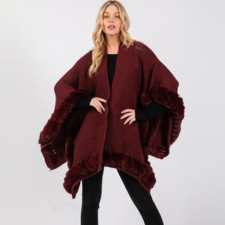 Faux Fur Trim Shawl