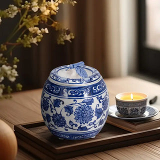 Blue/White 5 in. 8.5 oz Peony Chinoiserie Lidded Candle