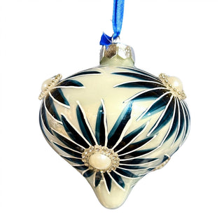 Blue Daisy Pearl Onion Ornament 4"