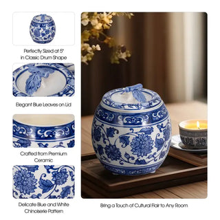 Blue/White 5 in. 8.5 oz Peony Chinoiserie Lidded Candle