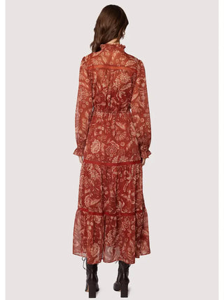 Florencia Maxi Dress - Fall Rust Mock Neck Floral Flowy