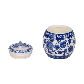 Blue/White 5 in. 8.5 oz Peony Chinoiserie Lidded Candle