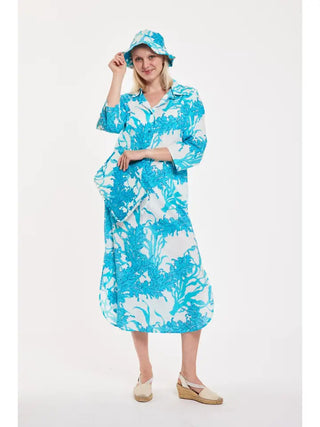 Gabriella Midi Caftan Swimsuit Cover (Blue)