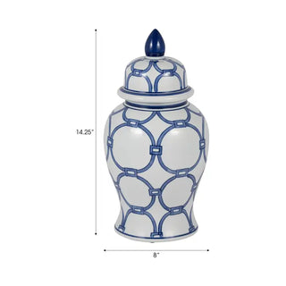 Ceramic Links Lidded Decorative Temple Jar - Blue, 14 in.