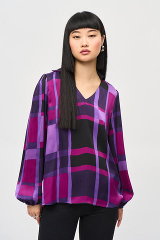 Joseph Ribkoff Abstract Plaid Print Top